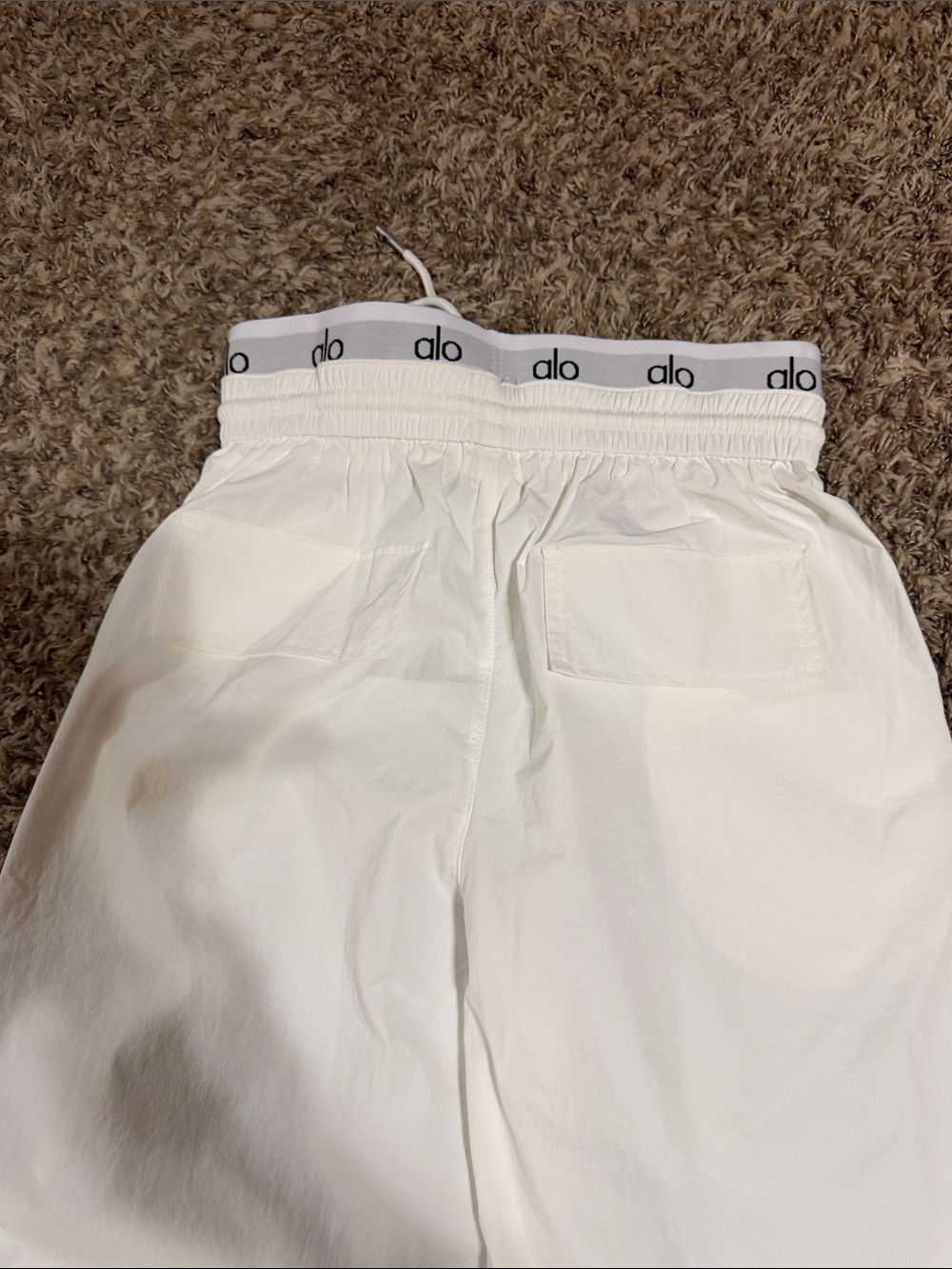 ALO Yoga White Wide Leg Pants with Logo Waistband